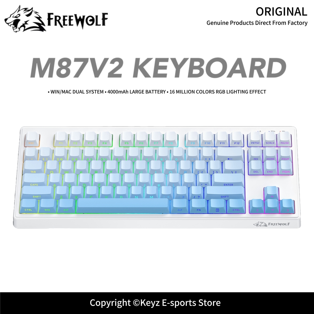 Keyboard Gaming Transparent - Klawiatura gamingowa Tri-Mode FREEWOLF M87V2 4000mAh