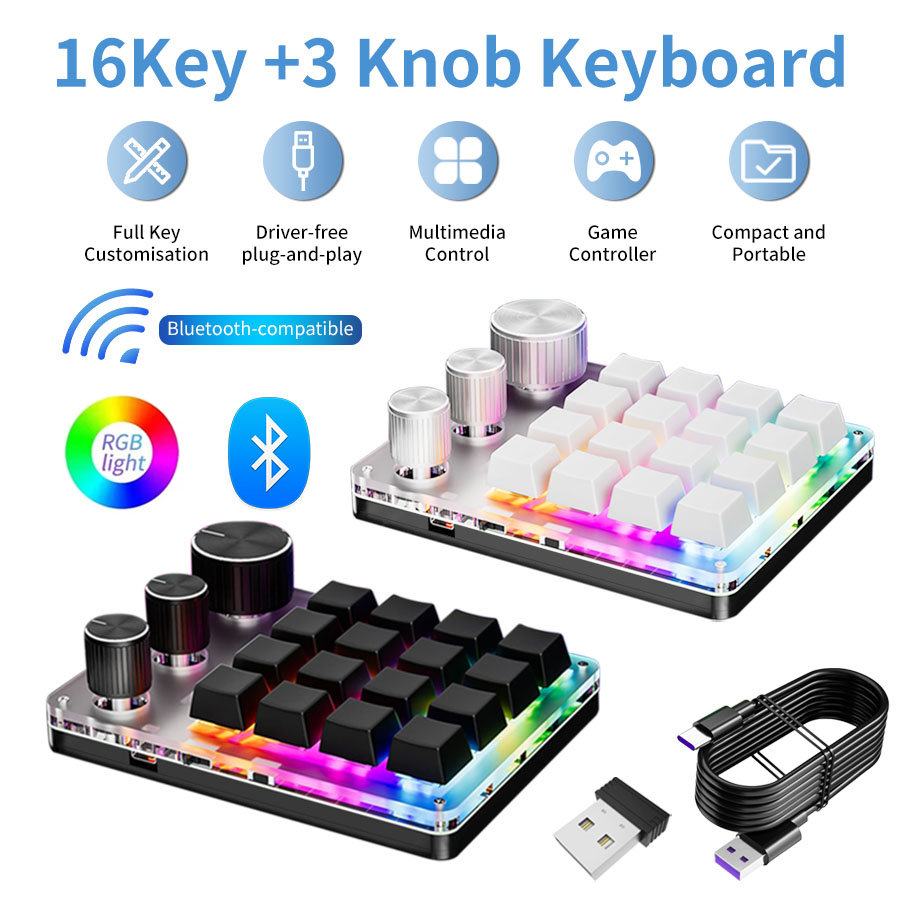 Gaming Keyboard Mini Mechanical - Bezprzewodowe programowanie Bluetooth Makro Niestandardowe 16